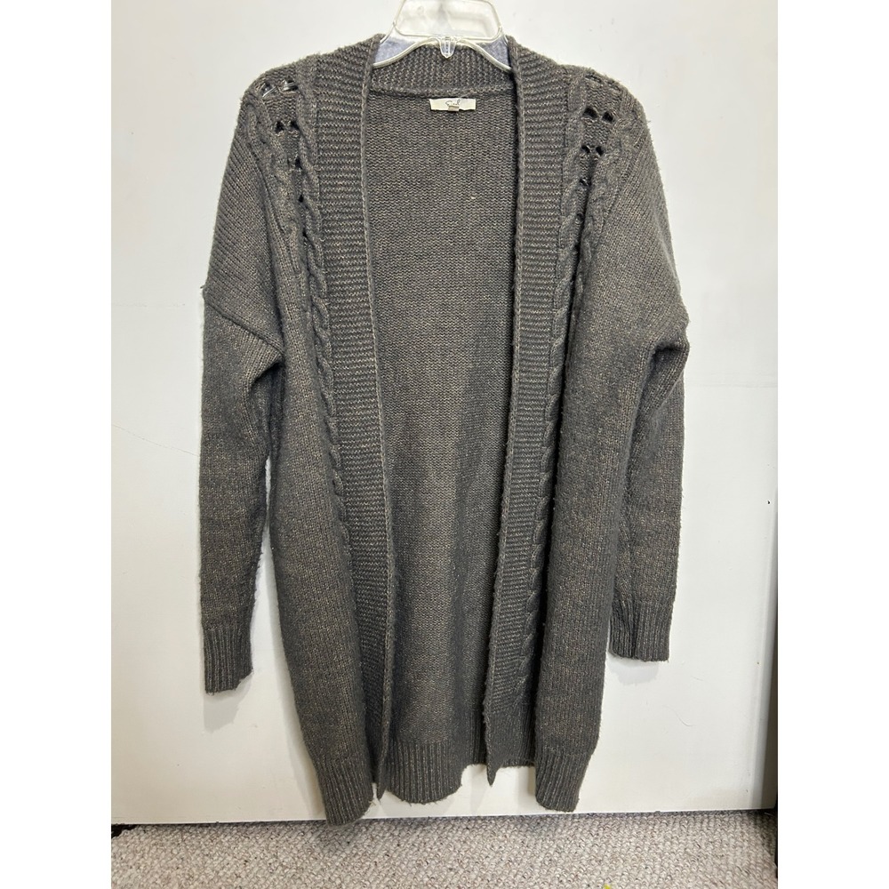 Easel Los Angeles Womens Cardigan S/M Gray Cable Knit Long‎ Open Front